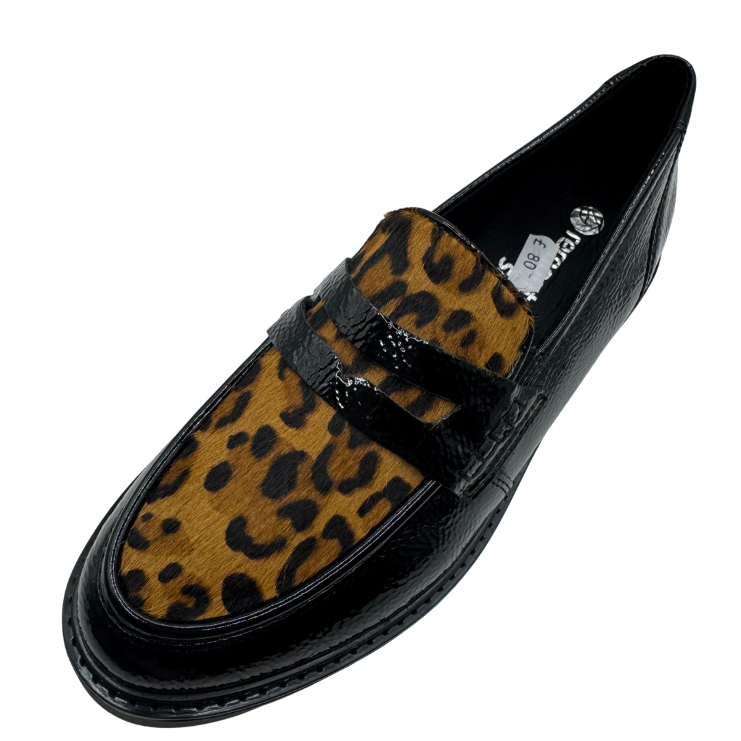 Remonte Black Patent &amp; Leopard Print Loafers