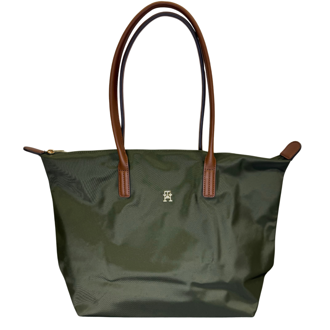 Tommy Hilfiger Green Tote Bag with Brown Detail
