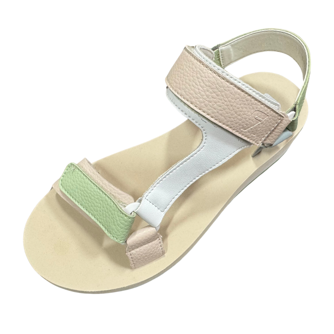 Rieker White, Nude &amp; Green Wedge Sandals