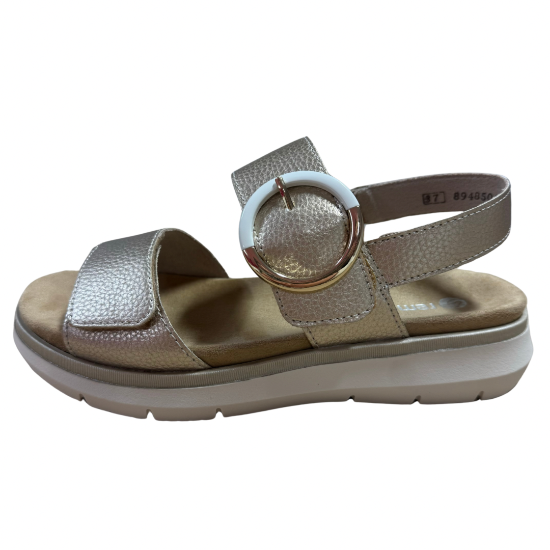Remonte Gold Metallic Sandals with Double Velcro Straps