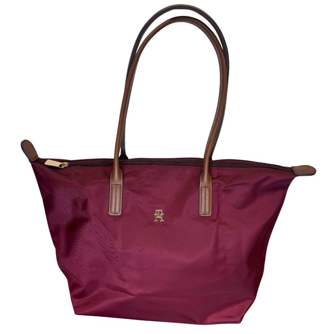 Tommy Hilfiger Burgundy Tote Bag with Brown Detail