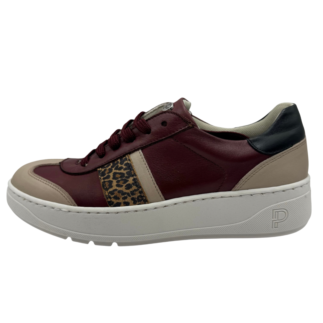 Pitillos Burgundy, Nude &amp; Leopard Print Trainers