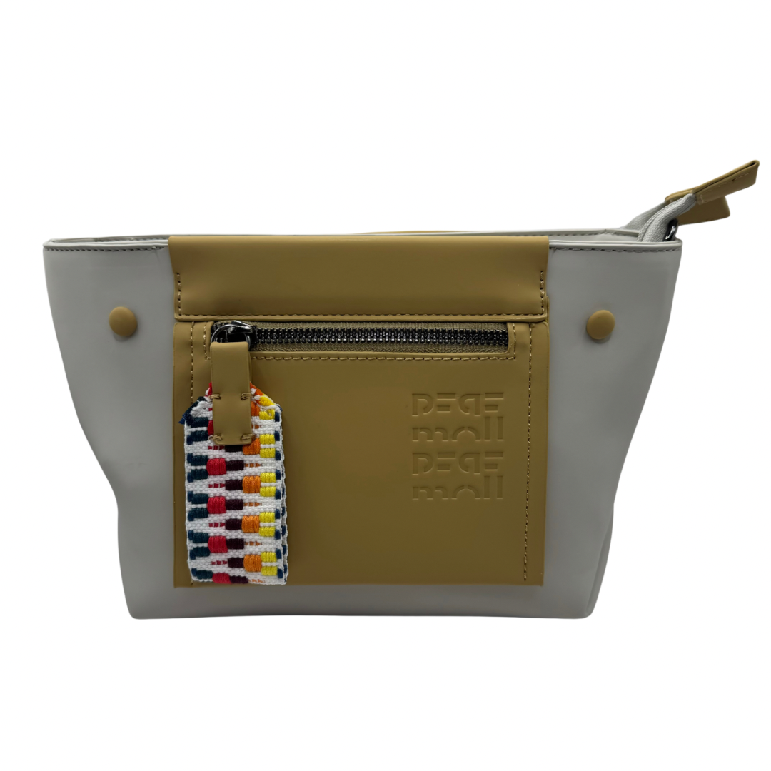 Pepe Moll Muatard &amp;Off White Crossbody Bag with Front &amp; Back Zip Pockets
