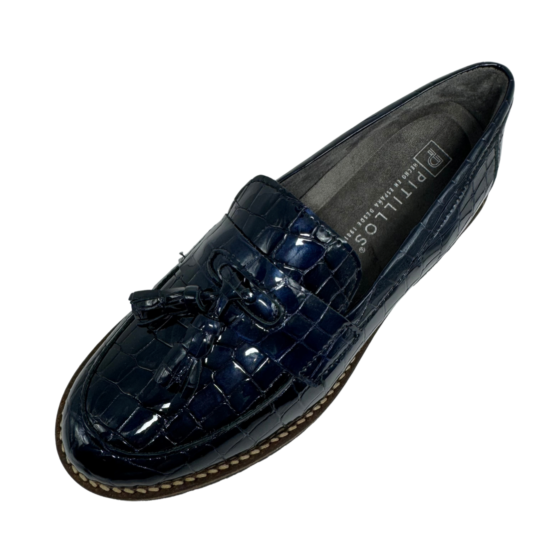 Pitillos Navy Patent Croc Print Loafers