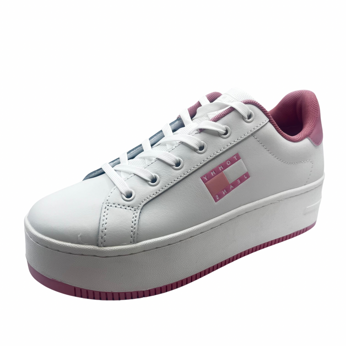 Tommy Jeans White and Pink Platform Trainers