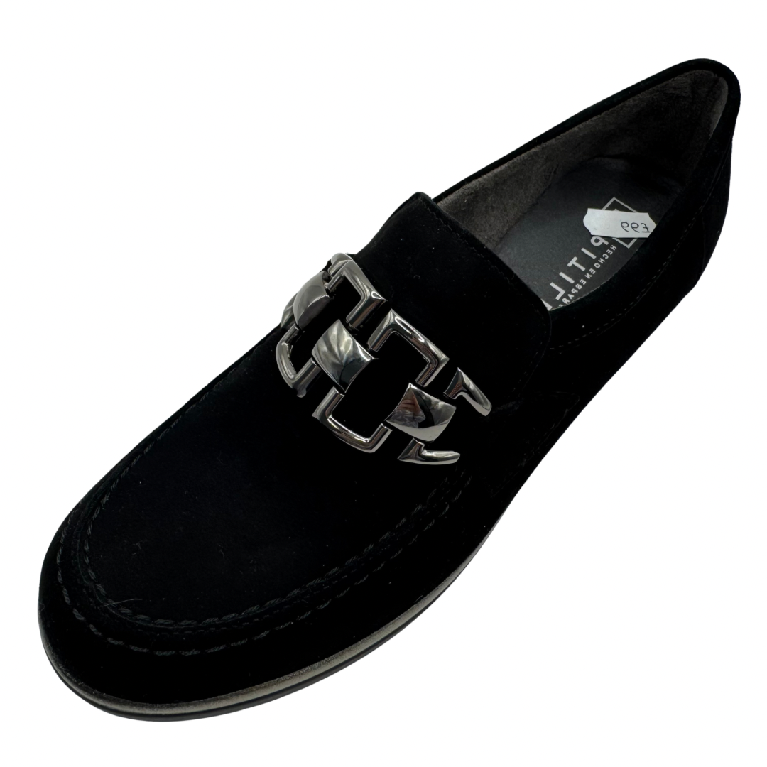 Pitillos Black Suede Wedge Loafers