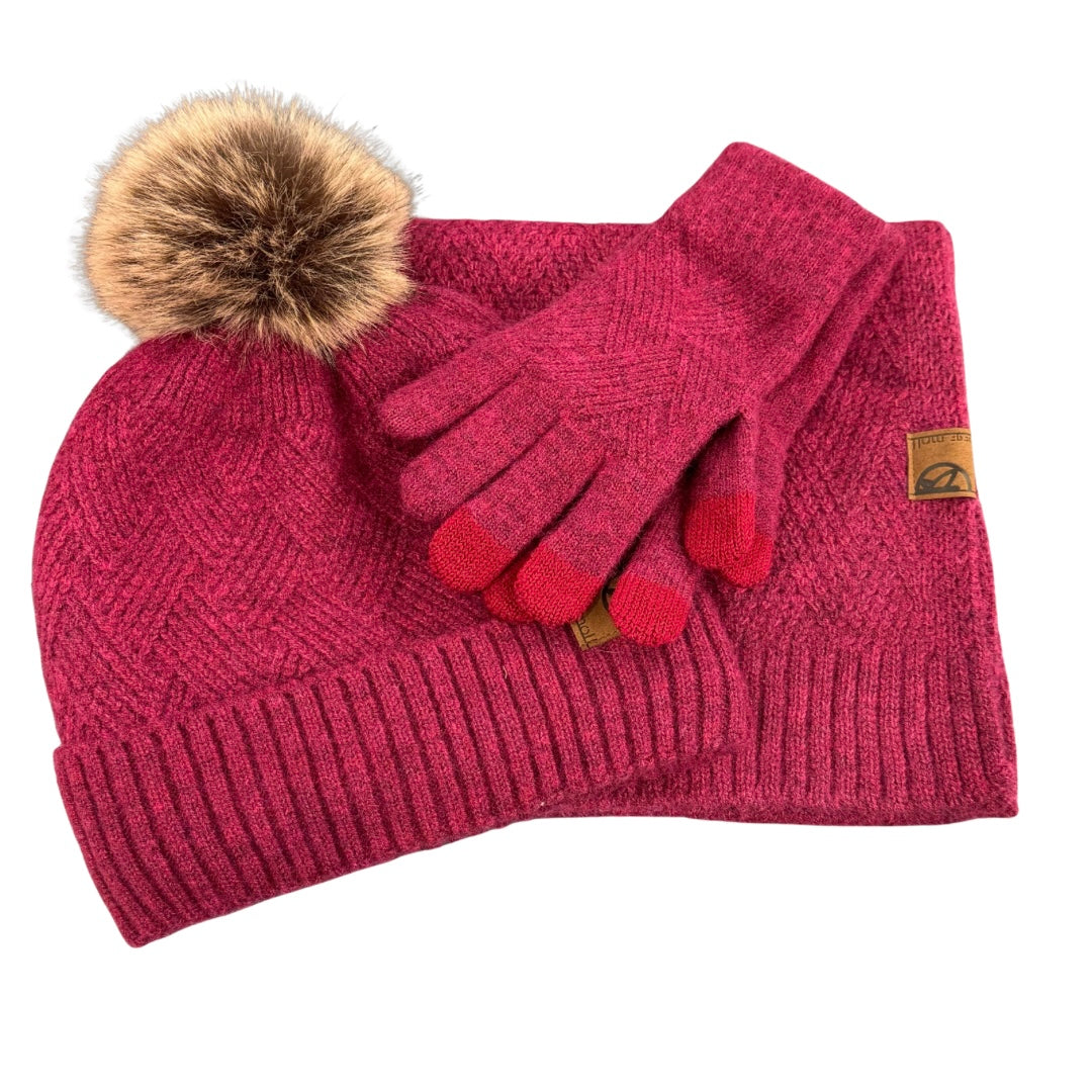 Pepe Moll Burgundy Hat, Scarf & Gloves Set