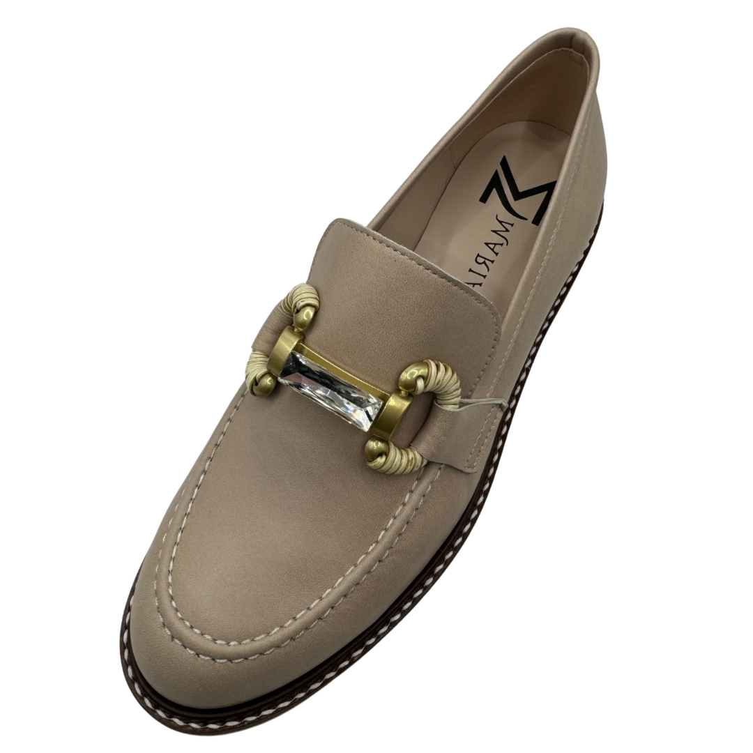 Marian Beige Leather Loafer with Chain Detail