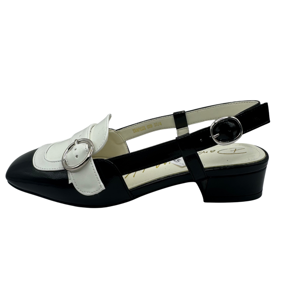 Dancing Matilda Black &amp; Cream Low Slingbacks with Buckle Strap