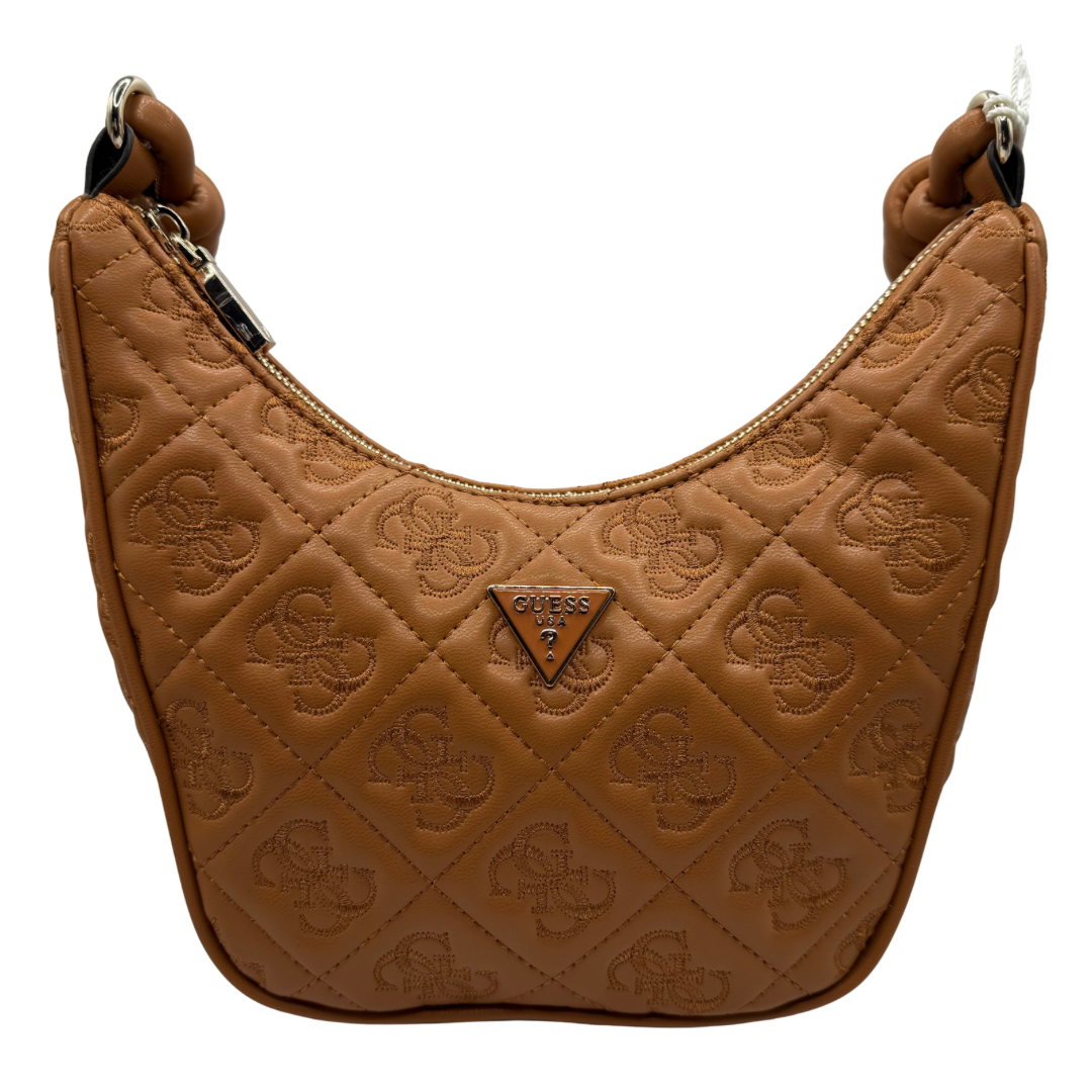 Guess Cognac Rounded Shoulder Bag with Embossed Logo Design