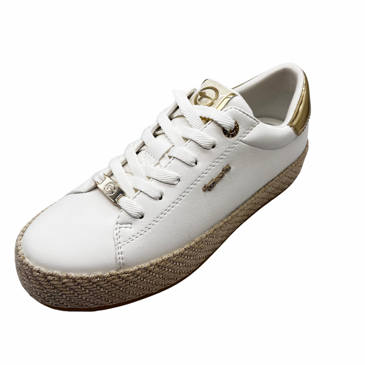 Tamaris White Trainer With Woven Detail