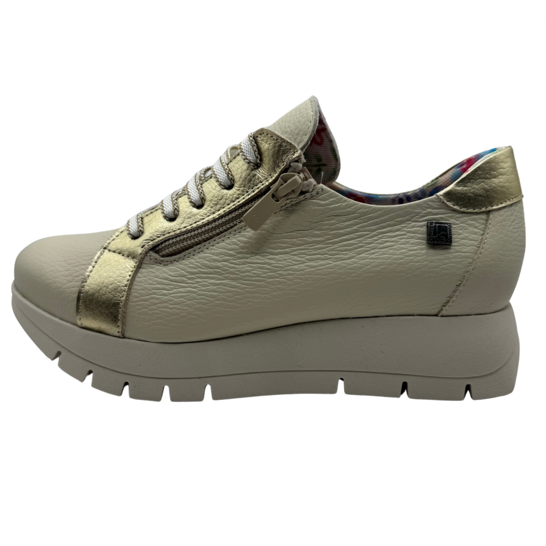 Jose Saenz Cream Wedged Leather Trainers