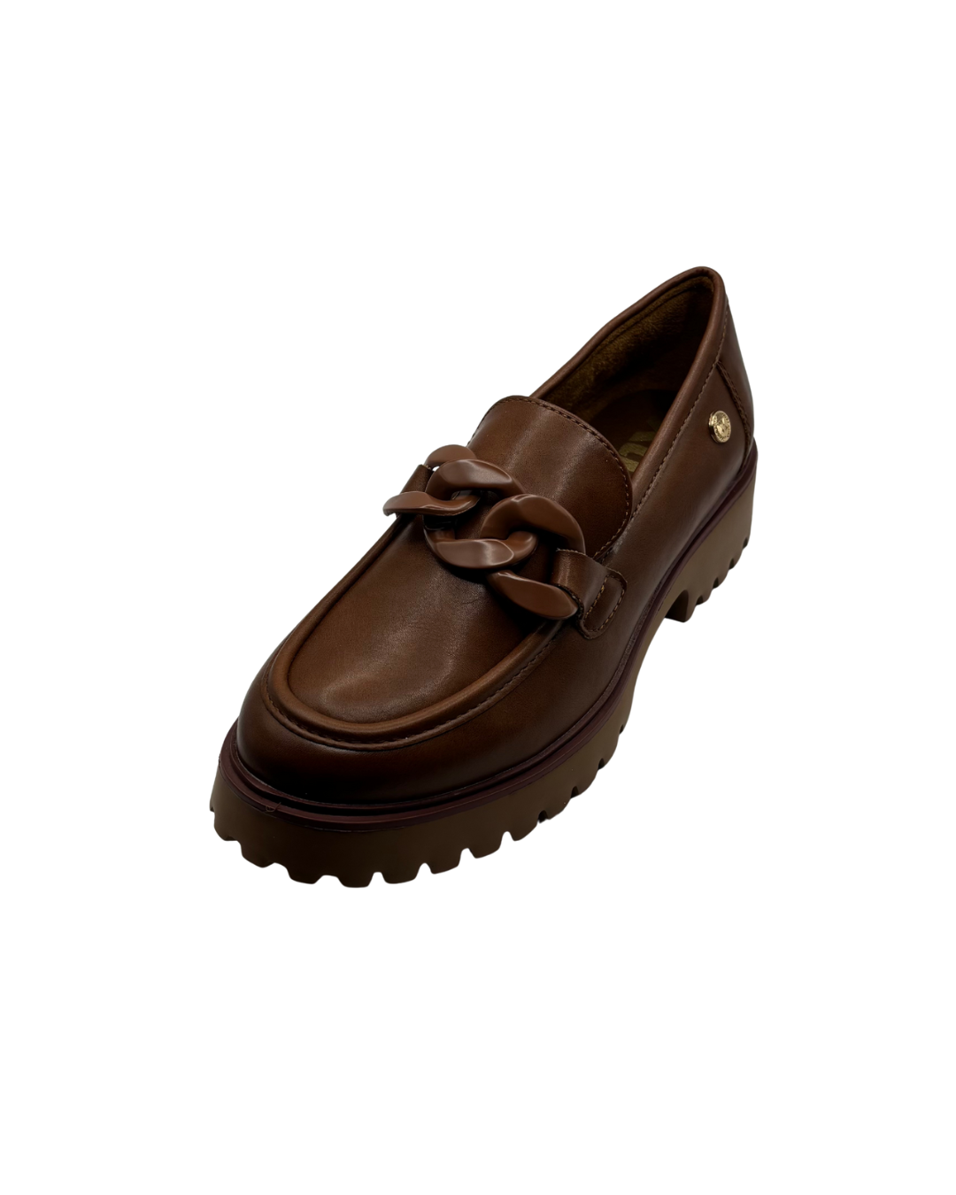 XTI Brown Platform Loafer with Buckle Detail