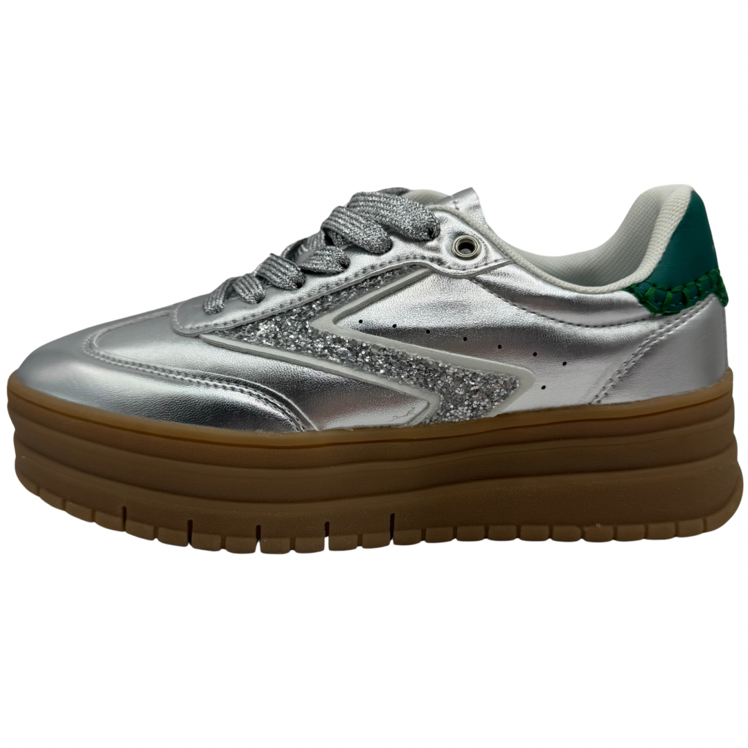 Teddy Smith Silver &amp; Green Platform Trainers