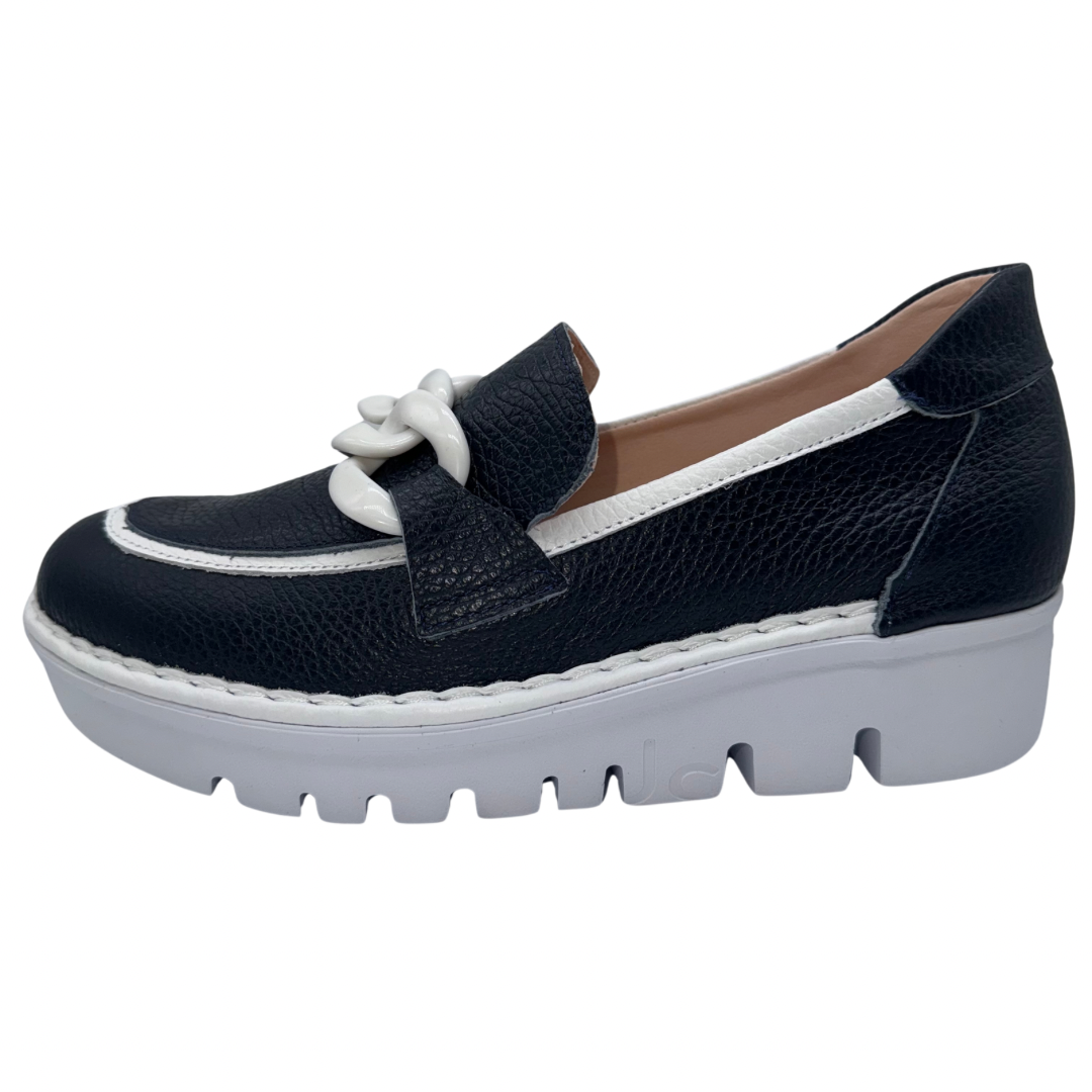 Jose Saenz Navy Leather Wedge Loafers