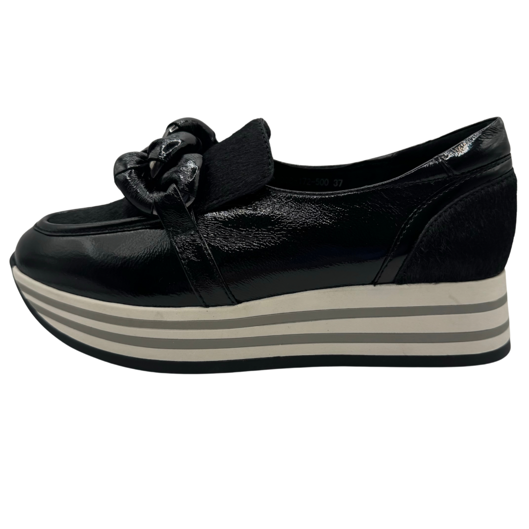 Regarde Le Ciel Black Suede &amp; Patent Platform Loafers