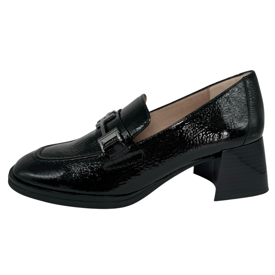 Hispanitas Black Patent Block Heel Loafers