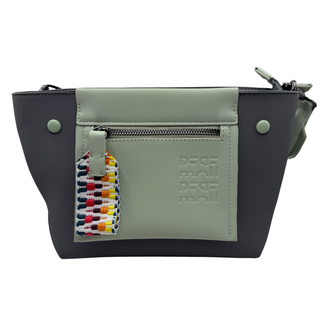 Pepe Moll Dark Grey &amp; Green Crossbody Bag with Front &amp; Back Zip Pockets
