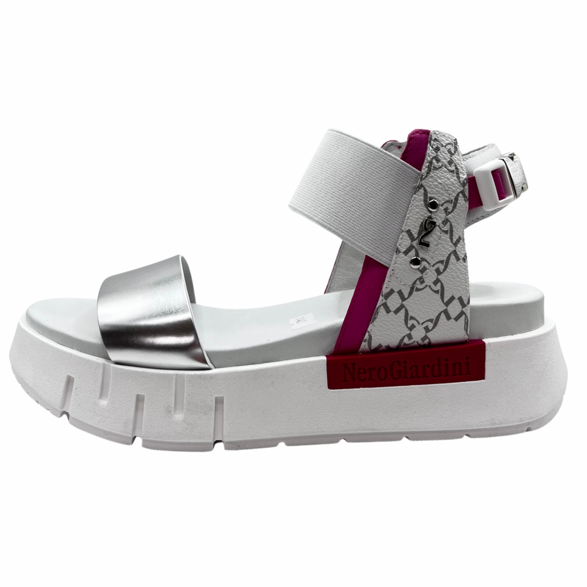 Nero Giardini White, Pink &amp; Silver Wedge Sandal