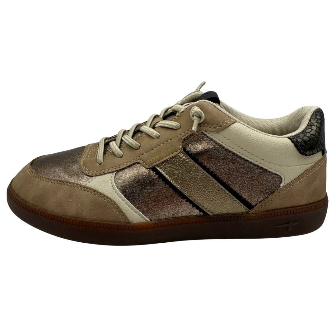 Tamaris Gold &amp; Beige Trainers with Elasticated Laces