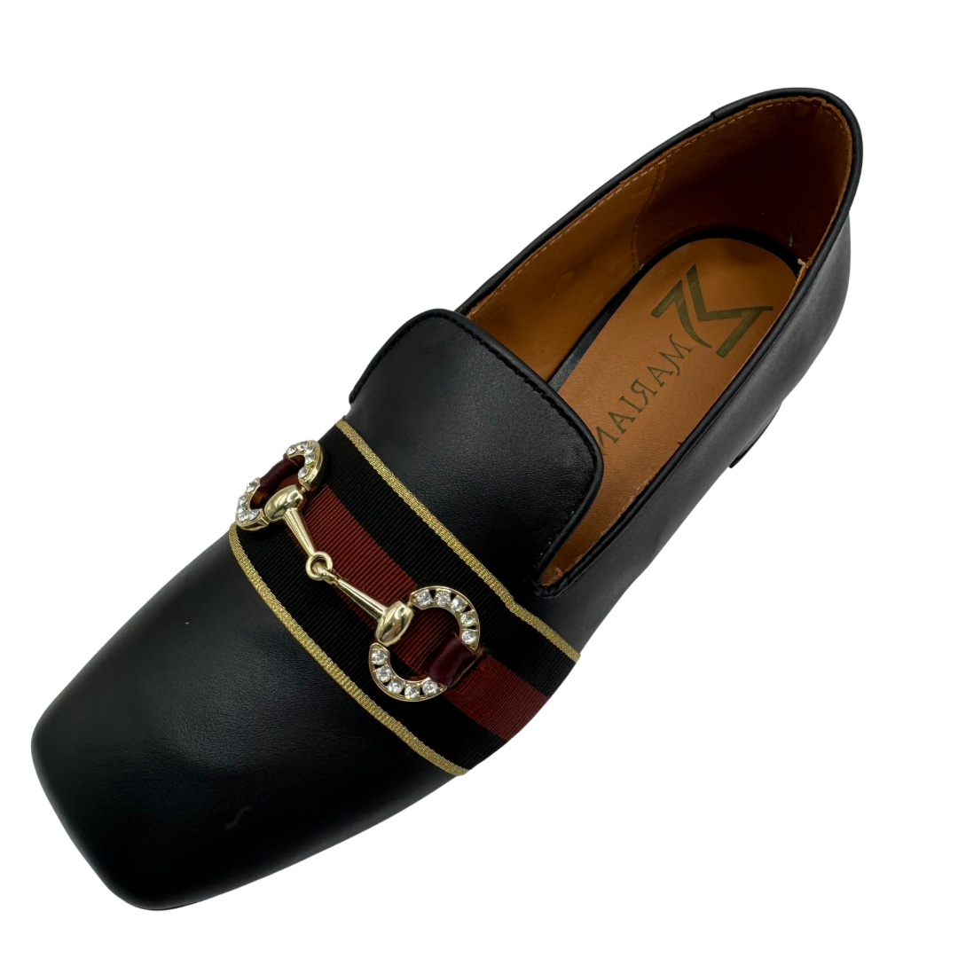 Marian Black Heeled Loafers with Chain Detail