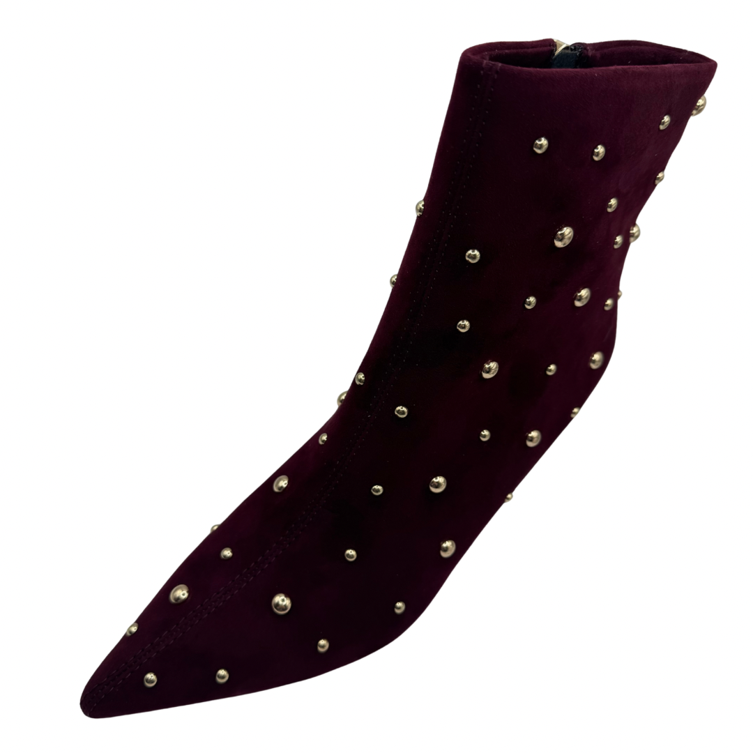 Pedro Anton Wine Heeled Boots with Gold Stud Detail