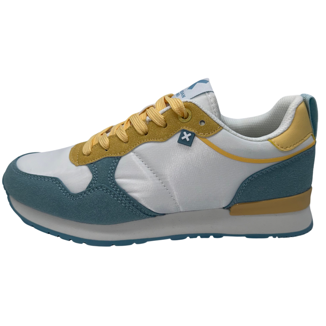 Xti White Trainers with Yellow and Turquoise Detail