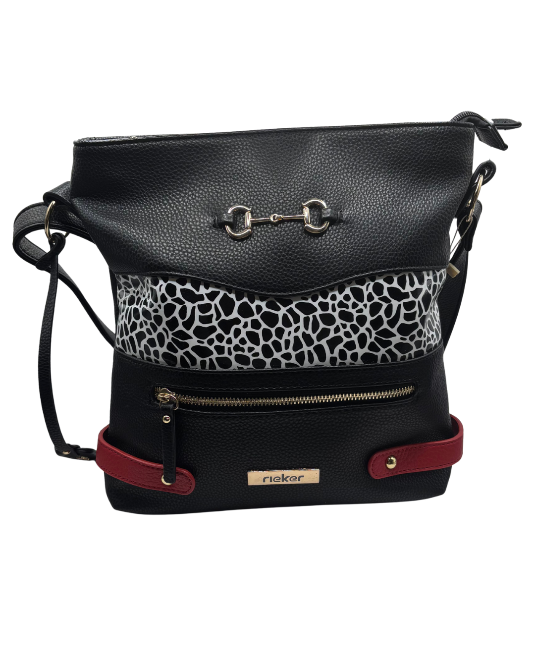 Rieker Black, White and Red Crossbody Bag