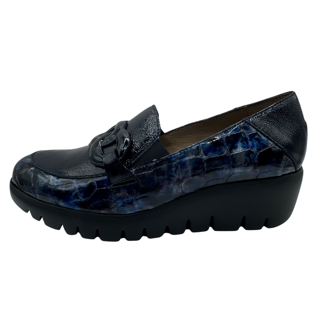 Wonders Navy Wedge Patent Loafers