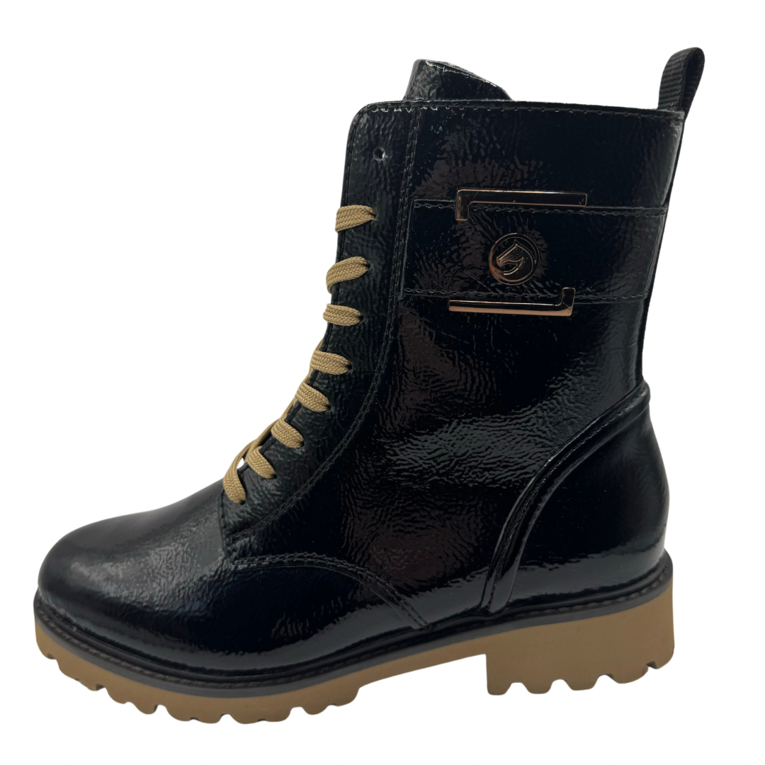 Remonte Black Patent Boots with Side Buckle Detail