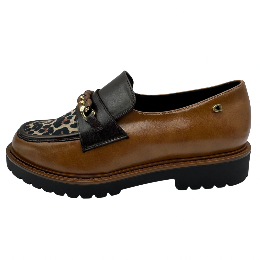 Donna Serena Brown &amp; Leopard Print Loafers