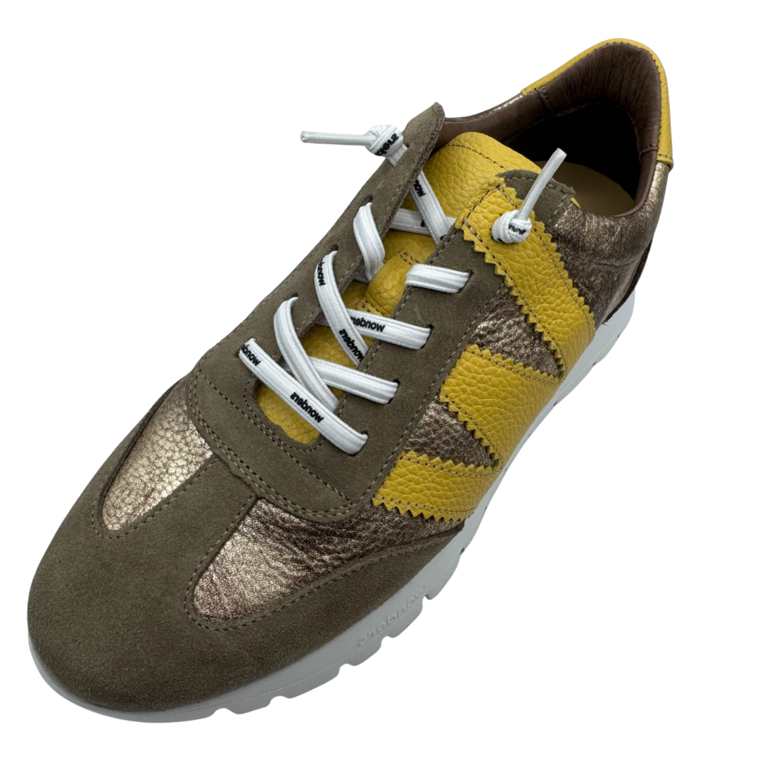 Wonders Taupe &amp; Yellow Wedge Trainers