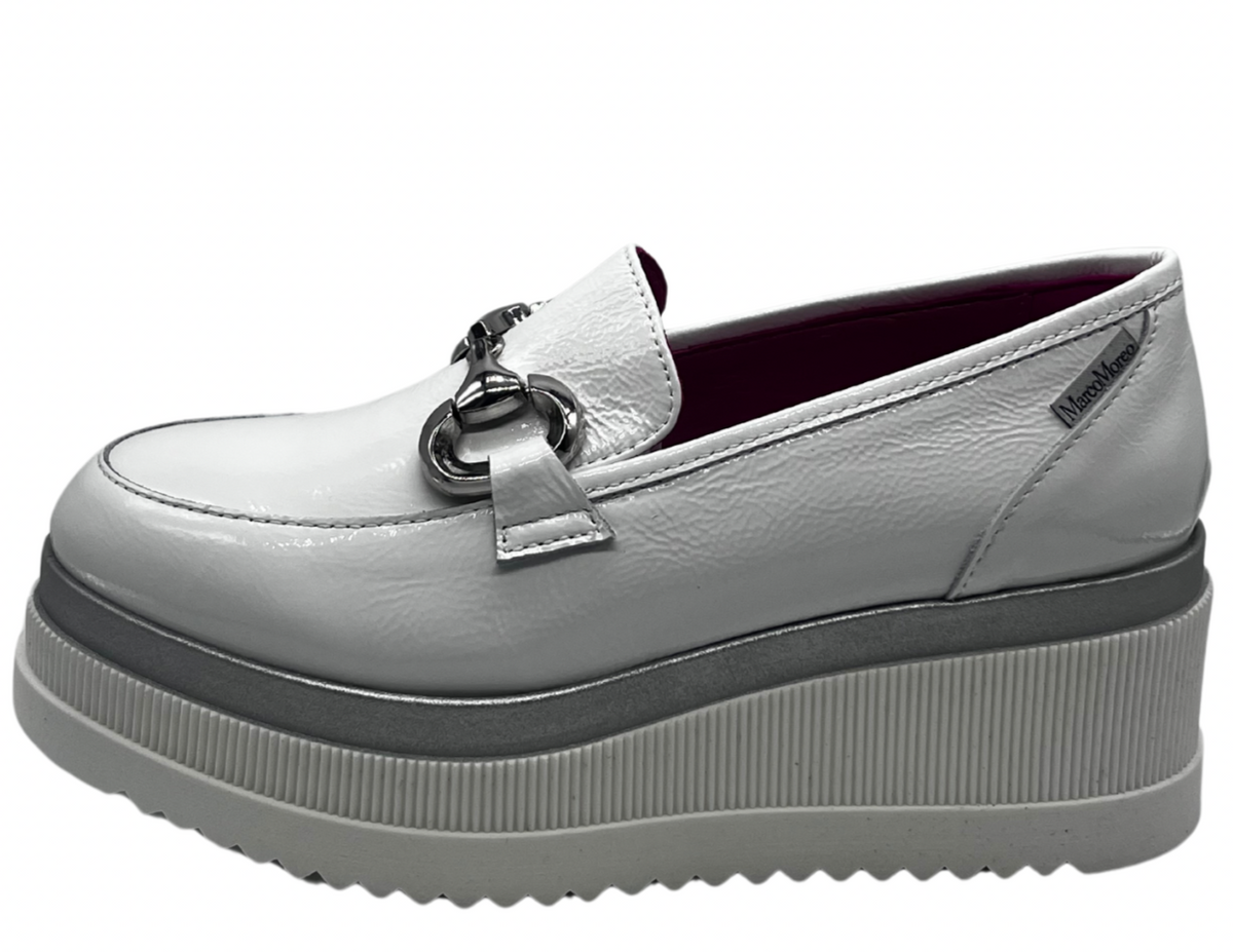 Marco Moreo White &amp; Silver Patent Platform Loafer