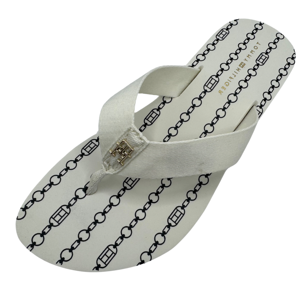 Tommy Hilfiger Ivory Flip Flops with Navy Link Design