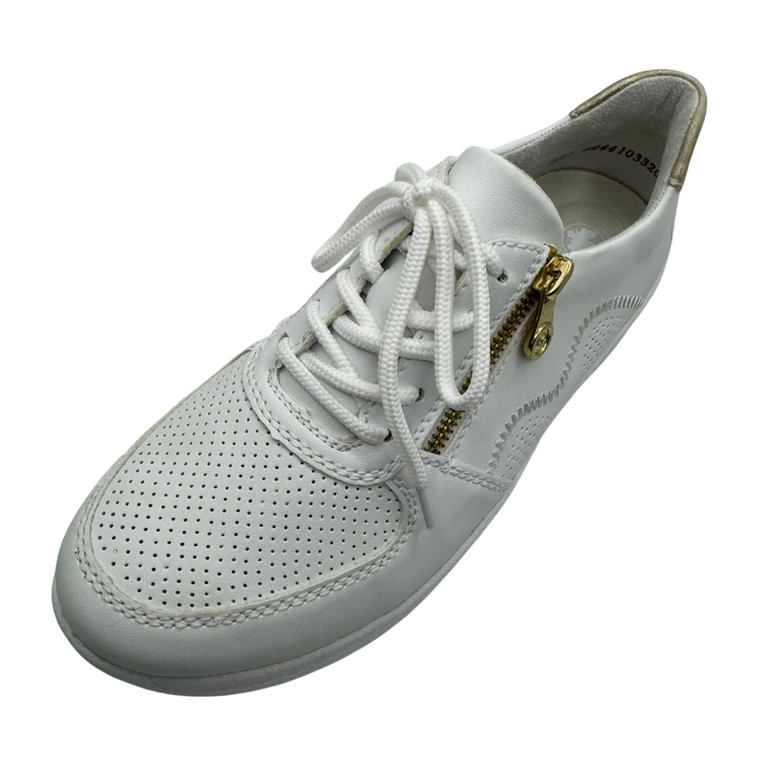 Rieker White Trainers with Gold Detail and Side Zip