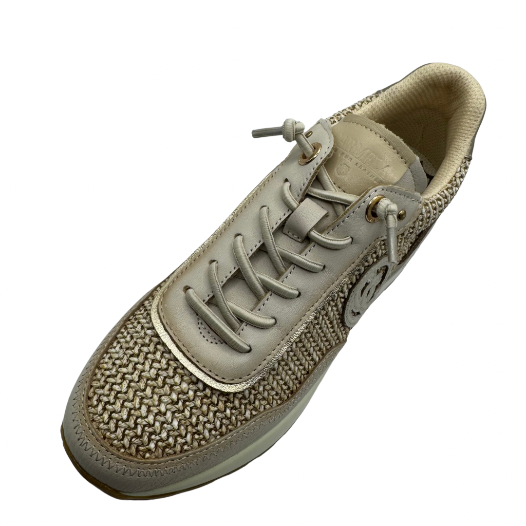 Carmela Beige &amp; Woven Trainers with Elasticated Laces