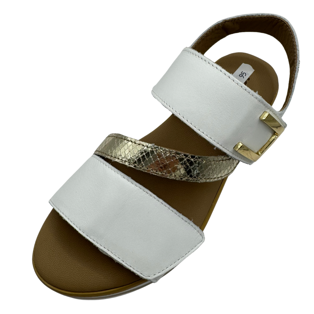 Igi &amp; Co White &amp; Gold Sandals with Double Velcro Straps