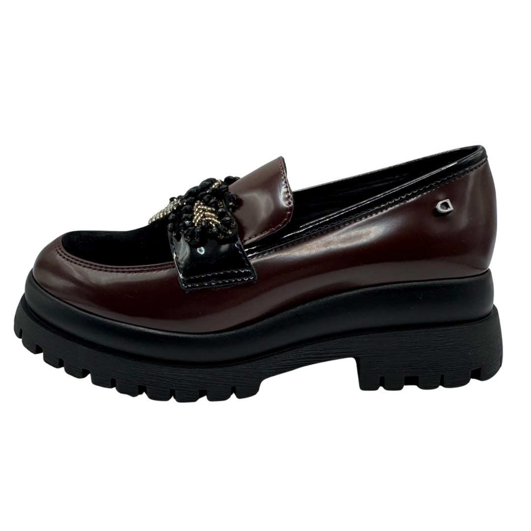 Donna Serena Dark Red Loafers with Bee Detail