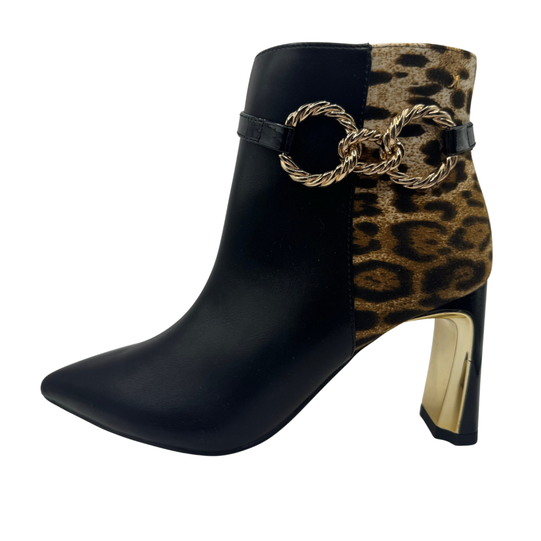 Kate Appleby Black &amp; Leopard Print Heeled Boots with Chain Detail