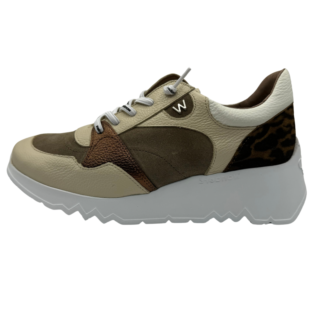 Wonders Cream, Taupe &amp; Animal Print Trainers