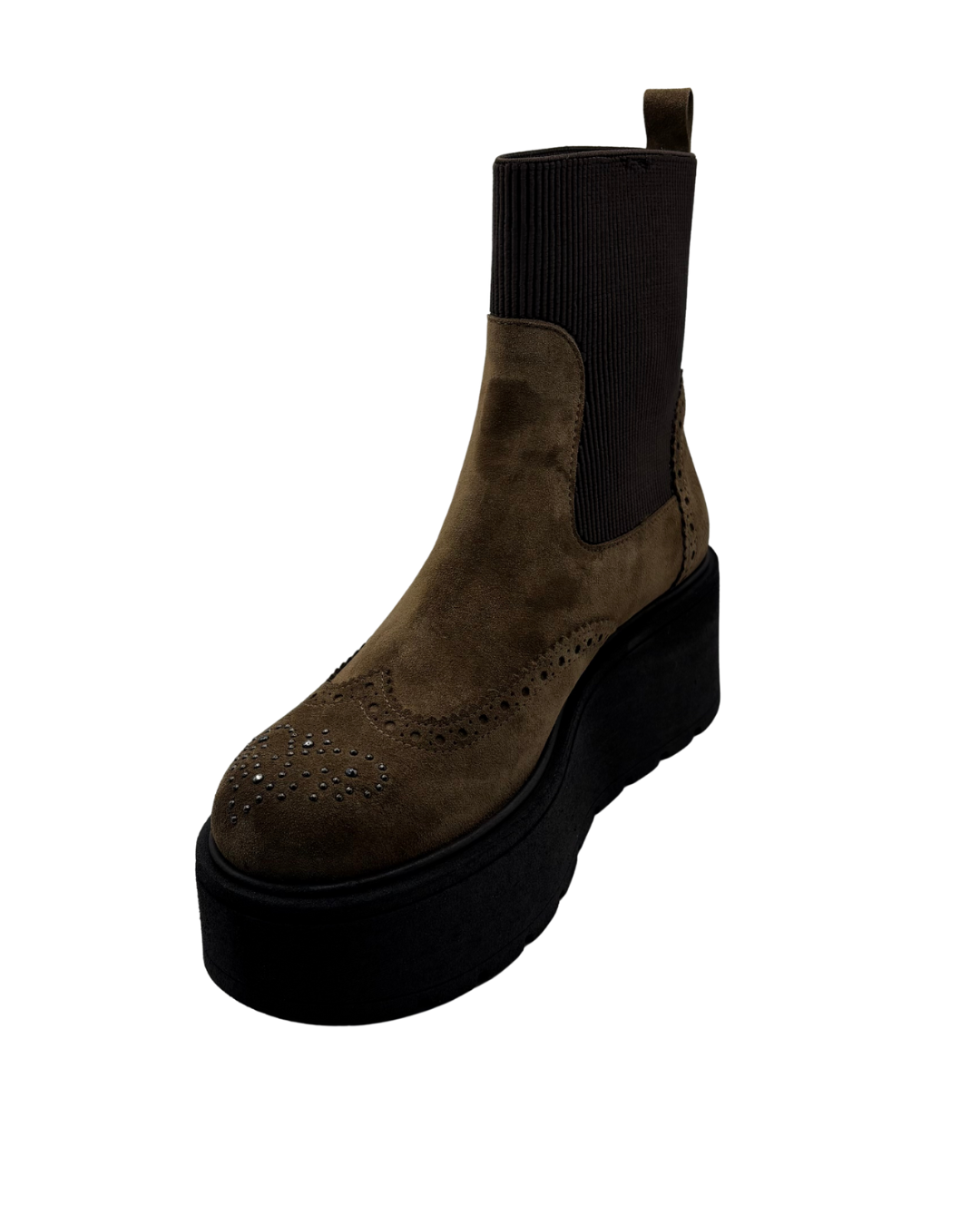 Marco Moreo Brown Suede Wedge Platform Boots with Diamanté Detail