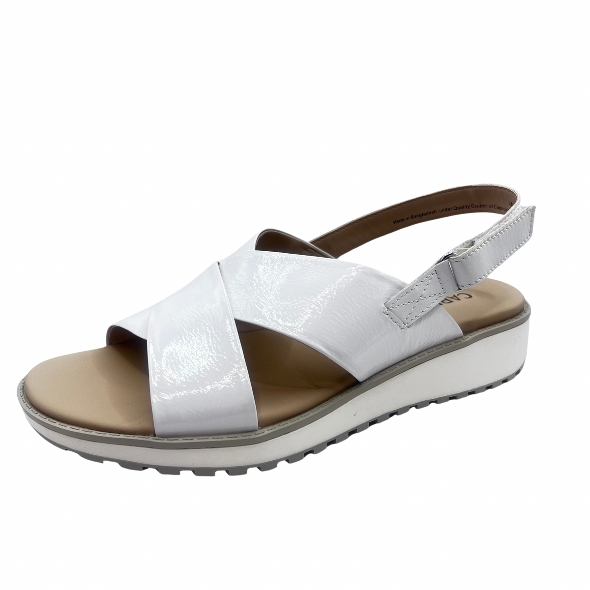 Caprice White Patent Crossover Low wedge Sandals