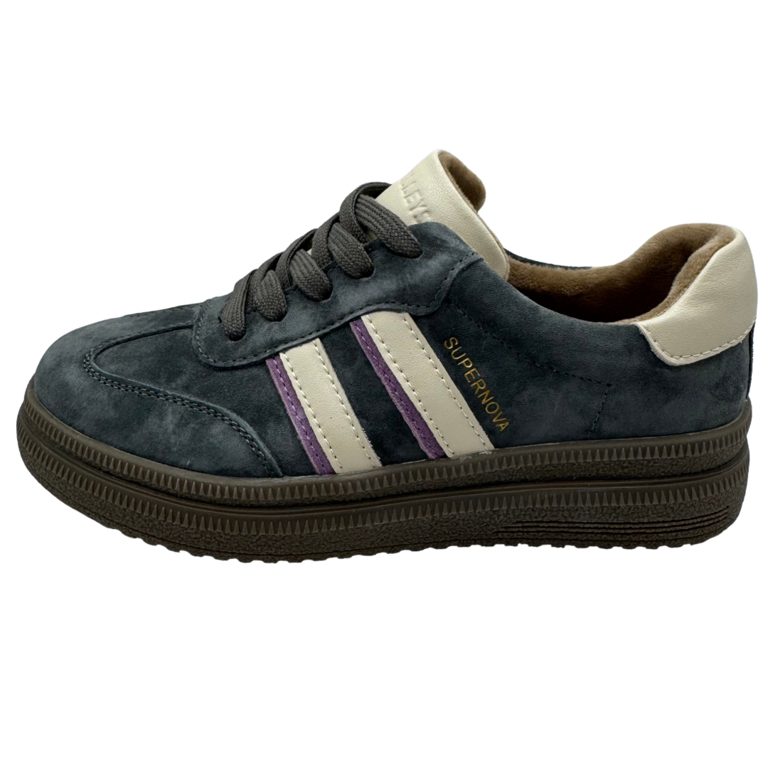 Drilleys Grey, Cream &amp; Purple Platform Trainers