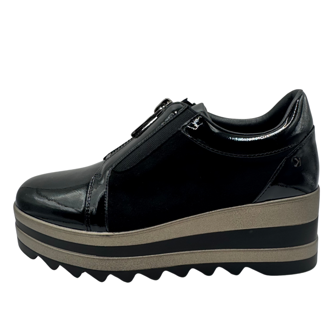 Kate Appleby Black Platform Wedge Shoes with Front Zip
