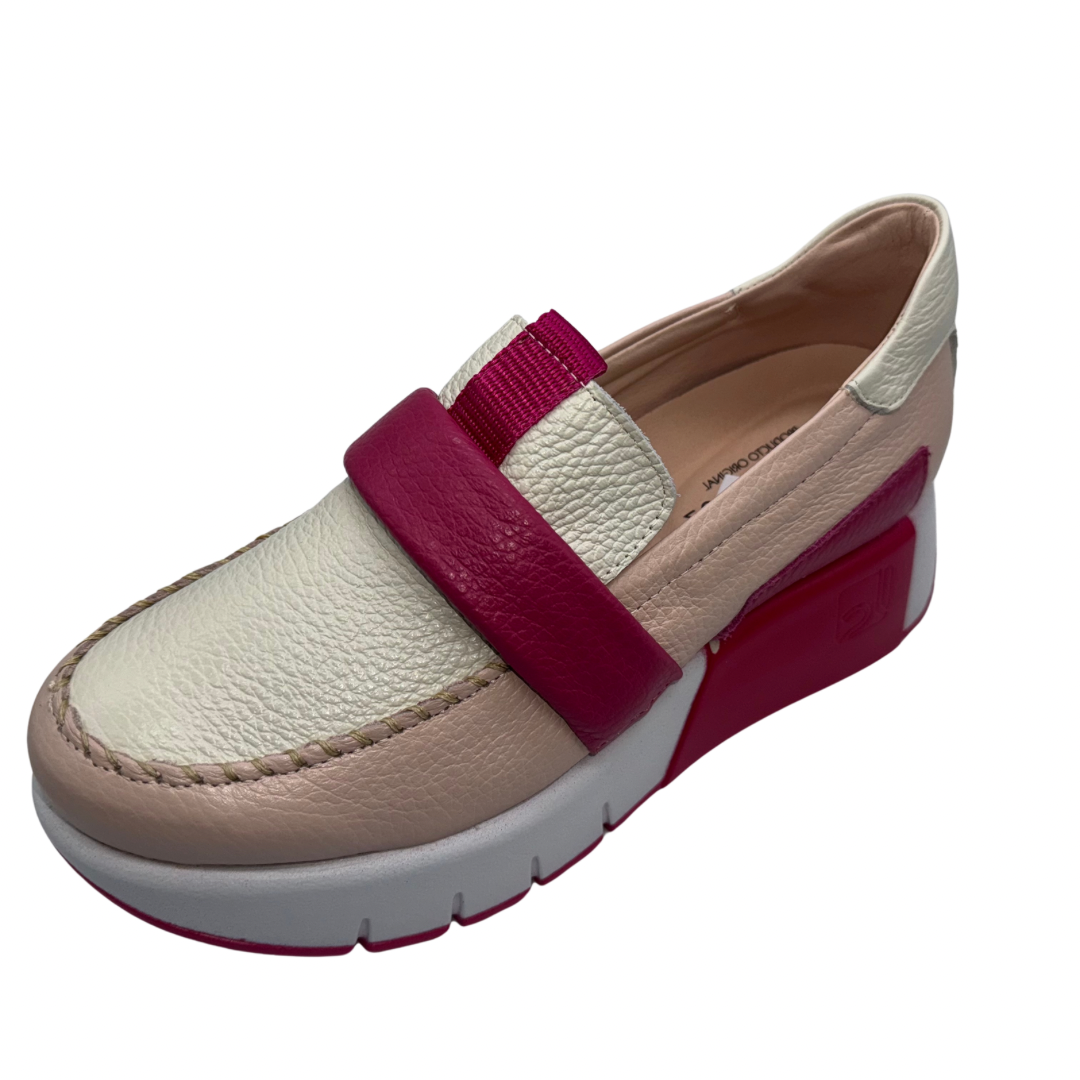 Jose Saenz Two Tone Pink and Cream Leather Wedged Loafer