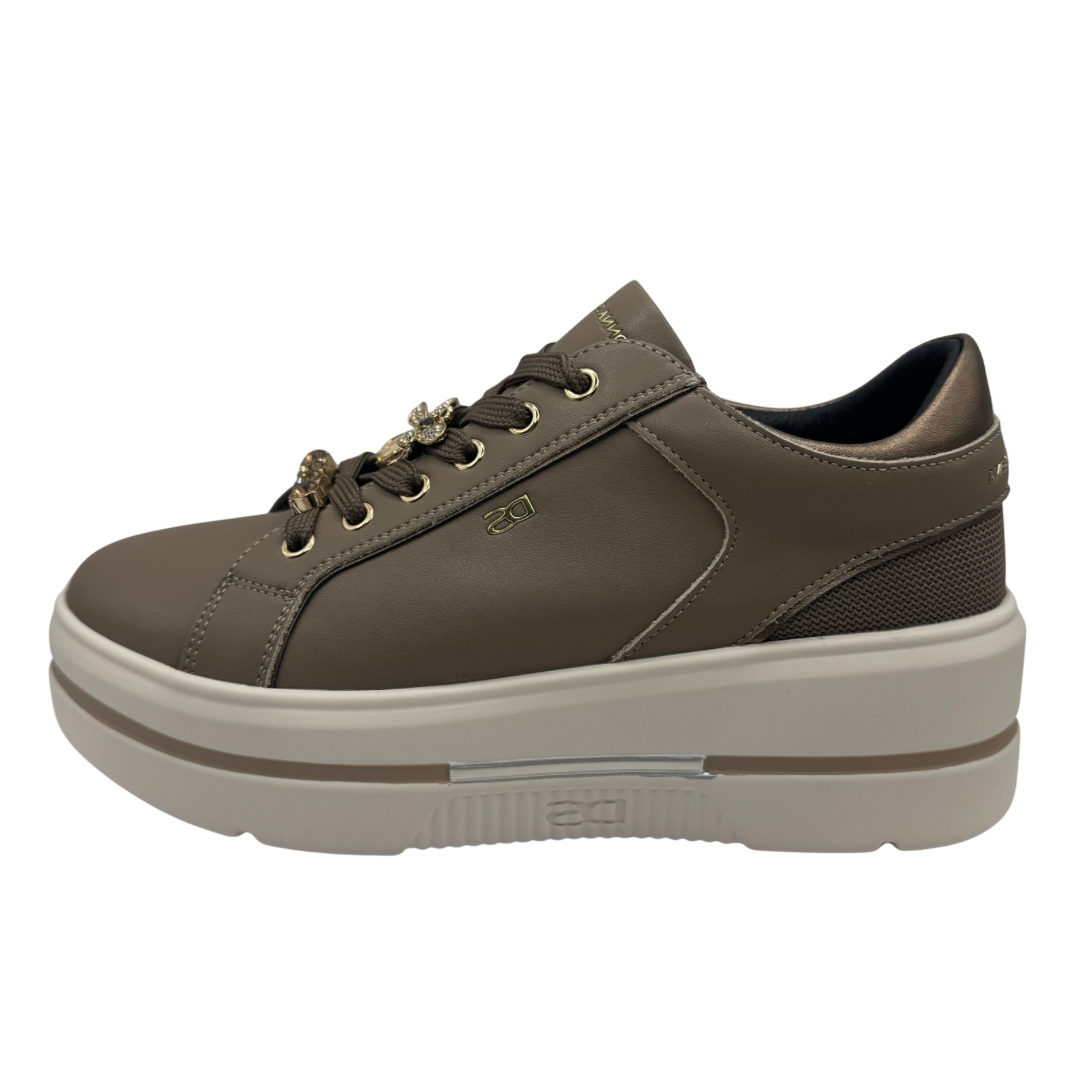 Donna Serena Taupe Platform Trainers with Jewel Detail
