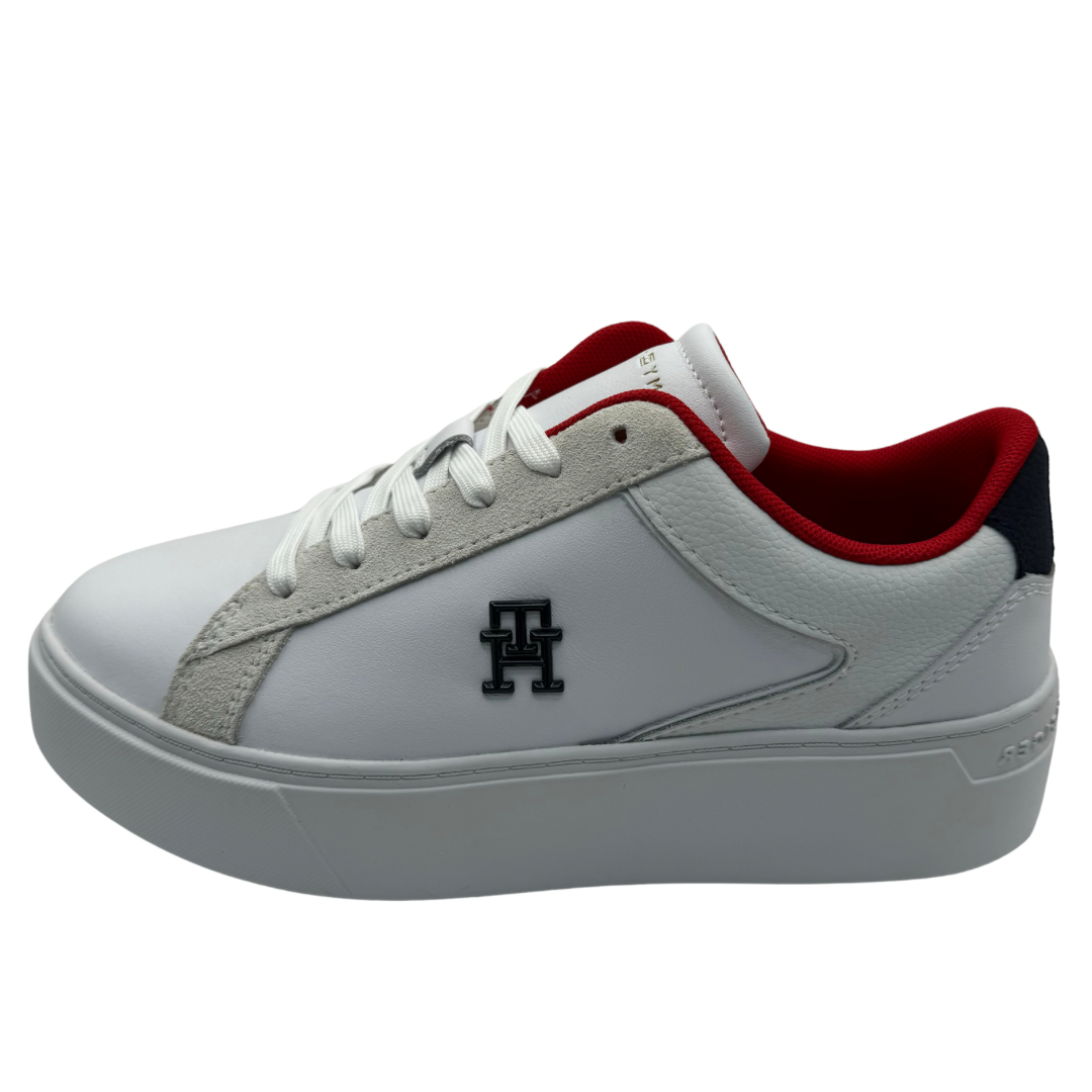 Tommy Hilfiger White and Red Platform Leather Trainers