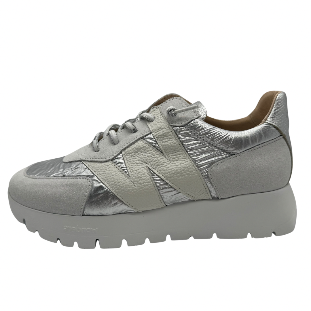 Wonders Silver Metallic and White Wedged Trainers