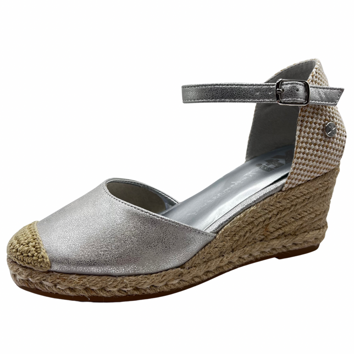 Xti Silver and Woven Wedge Closed Toe Sandals