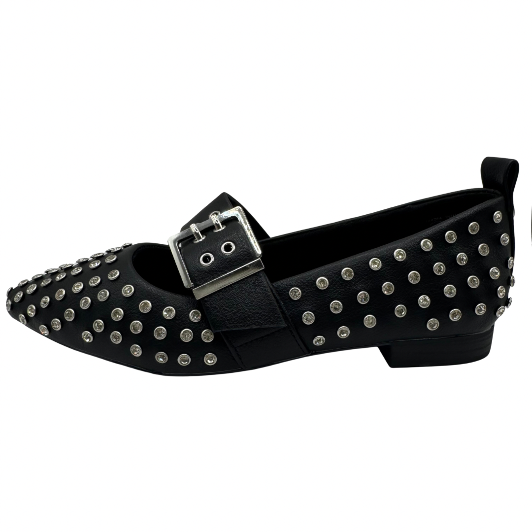 Xti Black Shoes with Buckle Strap and Stud Detail